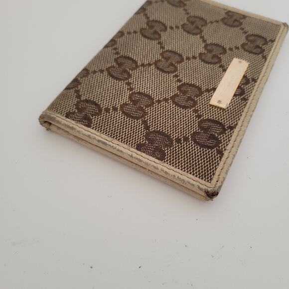Gucci Logo Plate Card ID Wallet Small Monogram Bifold Beige Fair Vintage - Picture 8 of 9